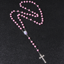 KOMi Religious Classic  Pink Beaded Holy Rosaries Necklaces With Cross Orthodox Maria Center Rosary Jewelry Gift ожерелье R-198 2024 - buy cheap