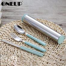 ONEUP 4Pcs/Set Tableware Stainless Steel Fork Spoon Chopsticks Travel Camping Dinner Set Western Cutlery Kitchen Food Tableware 2024 - buy cheap