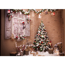 Lanternas de Festa Indoor Fotografia Backdrops Árvore de Natal Impresso Janela Photo Booth Adereços de Decoração Para Casa De Madeira de Fundo 2024 - compre barato