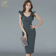 H Han Queen-vestido de verano sin mangas para mujer, Sexy, cuello en V, para trabajo, oficina, fiesta, ceñido, tubo, ajustado 2024 - compra barato