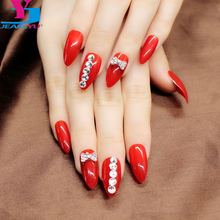 24 pçs/set Unhas Postiças Stiletto Sexy 3D Beleza Vermelho Charme Resina Acrílica Cobertura Completa Falsa Nail Art Tips Etiqueta Noiva Bling Manicure 2024 - compre barato