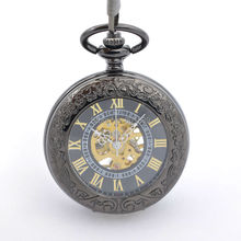 Мужские часы-скелетоны в стиле стимпанк, прозрачные механические черные ретро-часы с прозрачным лицом, винтажные карманные часы с подвеской, подарок 2024 - купить недорого