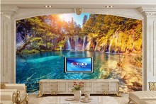 Personalizado hermoso bosque cascadas lago bajo el sol papel de parede habitación sofá Pared de TV foto de dormitorio pintado murales 2024 - compra barato