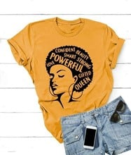 Afro senhora camisa feminina feminista t menina power tshirt verão moda camiseta inspirador palavras letras impressão Cotton-J731 2024 - compre barato