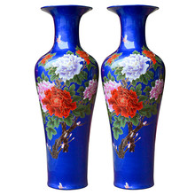 1 piece Chinese Style Crystal Glaze Blue Royal Peony Ceramic Tall Floor Vase Home Office Factory Pocealin Decoration 2024 - buy cheap