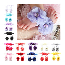 Children's Beautiful Chiffon Flower Headband Baby Girl Flower Foot Head Sandal Set Kids Head Bands Children Hair Accessories 2024 - buy cheap