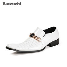 Batzuzhi sapatos masculinos artesanais, sapatos de dedo quadrado e couro genuíno para homens, sapatos formais brancos para casamento e pretos 2024 - compre barato