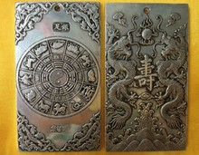 Placa amuleto tibetana antiga prateada thanka longa duração chinesa requintada 133 g 2024 - compre barato