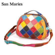 Genuine Leather Women's Small Shoulder Bag Fashion Patchwork Women Cross Body Bags Colorful Tote Lady Messenger Bag 2024 - buy cheap