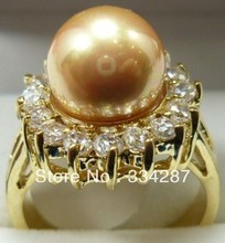 Fine 10mm white pink red gray black yellow shell pearl bead 18KGP ring(#6,7,8,9) 2024 - buy cheap