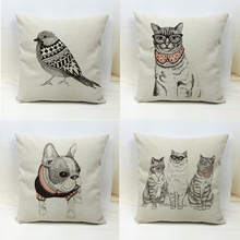 Bird Pillows Sparrow Couch Sofa Pillow Cover Vintage glasses Cats  Dog Cushion Cover Home Decorative Animals Pillow Case 2024 - buy cheap