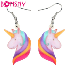 Bonsny Acrylic Floral Unicorn Head Earrings Drop Dangle Fashion Cartoon Fun Animal Jewelry For Women Girls Teens Gift Charms New 2024 - buy cheap