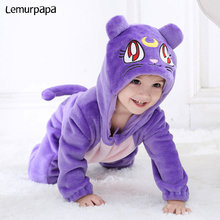 Baby Clothes Romper Winter Onesie Infant Ziper Hooded Flannel Cute Purple Cat Kigurumis Animal Costume Little Boy Girl Play Suit 2024 - buy cheap