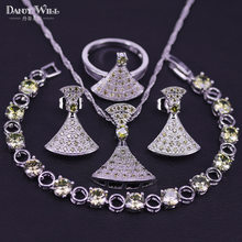 Conjuntos de joias pingentes verde-azeitona, pingentes, colar, anel, pulseiras e brincos femininos, cor prata 2024 - compre barato