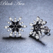 Christmas Gift 925 Sterling Silver Jewelry Engagement Stud Earrings for Women Snowflake Black Spinel Female Earring I006 2024 - buy cheap