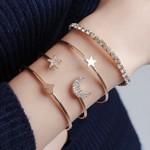 1 Full Crystal Elastic Bracelet 3 Opening Bling Star Moon Heart Bangles 4 piece/set Women Golden Bracelets & Bangles 2024 - buy cheap