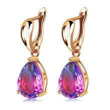Sellsets Tourmaline Rainbow Color Water Drop Cubic Zirconia Clip Earrings For Women Wedding Party Jewelry Bijou 2024 - buy cheap