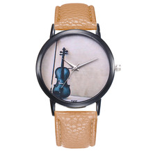 Fashion Women Leather Band Analog Quartz Wrist Watch Elegant Violin Pattern Ladies Dress Watch Women Dress Reloj Mujer Clock 2024 - buy cheap