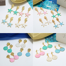 fashion simple personality creative earrings for women with alloy embossed shell /starfish pendant design female kolczyki 2024 - buy cheap