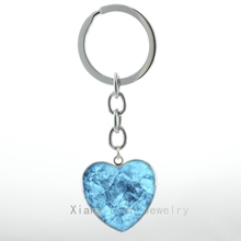 Cool Blue Crystal art glass metal Heart Pendant keychain Bad Blue women key chain ring H06 h72, key chains, for women, Blue Meth pictutre Heart Pendant keychains, zinc alloy 2024 - buy cheap