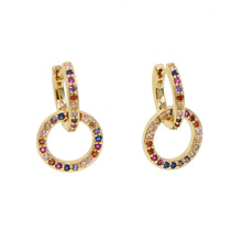 gold color with multicolor cz 11mm hoop earrings links for women hoops round earrings circle orecchini cerchio boucles d'oreill 2024 - buy cheap