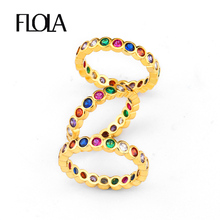 FLOLA-Anillos Eternity rellenos de oro para mujer, anillo Multicolor de cristal, Circonia cúbica pavé, arcoíris llamativo, joyería, regalos, righ81 2024 - compra barato