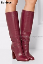Fashion Wine Red High Heel Winter Boots Women Designer Knee High Boot 2024 - buy cheap
