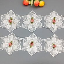 2 Yards Rose Flower Pearl Chiffon Embroidered Lace Trim Ribbon Fabric Applique Sewing Craft Patchwork Handmade For Costume Decor 2024 - buy cheap