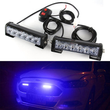 2pcs/set  12V Car 6LED Emergency Warning Hazard Flash Strobe Grill Light Bar Blue 2024 - buy cheap