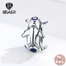 BISAER Travel Charms 925 Sterling Silver Plane Shape Spacer Beads Stopper Clips Charms Fit Women Bracelets DIY Jewelry ECC1235 2024 - buy cheap