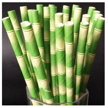 Pajitas de papel de bambú verde para fiesta de Panda, suministros decorativos de feliz cumpleaños, boda, evento Tropical, Pajita para beber, 25 unids/lote 2024 - compra barato