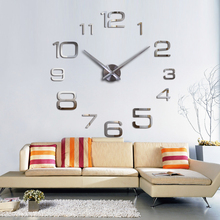 Relógio de quartzo espelhado e grande de parede, relógio moderno de acrílico diy para decoração de casa, sala de estar, números de prata, adesivos 3d, venda imperdível 2024 - compre barato