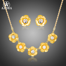 AZORA New Unique Design Gold Color Pearl Flower Pendant Necklace and Stud Earrings Bridal Jewelry Set Wedding Accessories TG0262 2024 - buy cheap