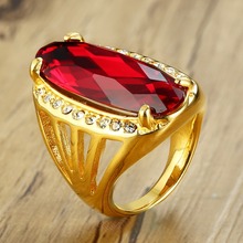ZORCVENS большой красный кристалл женские ювелирные изделия золотого цвета из нержавеющей стали обручальное кольцо с камнями из Кубического Циркония Круглый 2024 - купить недорого