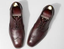 Goodyear-zapatos formales para hombre, zapatos bajos de trabajo de cuero genuino, marrón oscuro, Vintage, para boda 2024 - compra barato