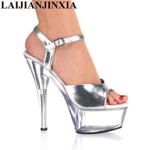 Deve ser feito pelo item! Sandálias plataforma de salto muito alto com cristal, sapatos sexy para performance/estrela/modelo, sapatos de casamento, 15cm 2024 - compre barato