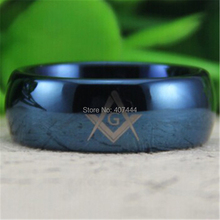 Free Shipping USA UK Canada Russia Brazil Hot Sales 8MM Shiny Blue Dome Freemason Masonic Mens Comfort Fit Tungsten Wedding Ring 2024 - buy cheap