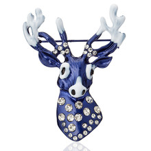 Vintage Enamel Rhinestone Blue Christmas Reindeer Deer Head Brooch Pins Broach Brooches For Women Clothing Jewelry Accessories 2024 - buy cheap