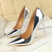 Bigtree sapatos femininos de couro, sapatos de bico fino pu de 10.5cm, salto alto fino, sapatos estilo barco 2024 - compre barato
