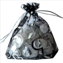 1000 unids/lote de bolsas de Organza negras de 9x12cm con estampado de corazón, bolsas de embalaje de joyería de caramelo de recuerdo de boda, bonitas bolsas de regalo de tul con cordón 2024 - compra barato