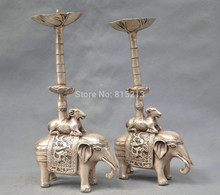 Bi00117 china par de vela de elefante em bronze prata, estátua de bronze em forma de vela 2024 - compre barato