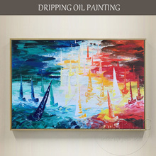 Barco pintor alta qualidade pintado à mão pintura a óleo para sala de estar decoração de parede navio abstrato pintura a óleo 2024 - compre barato