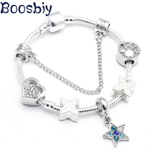 Boosbiy High Quality Silver Plated Charm Bracelet & Bangle For Women Crystal Star Beads Pandent Brand Bracelet DIY Jewelry 2024 - buy cheap