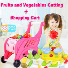 14/33pcs Fruits and Vegetables Cutting with Shopping Cart Set Pretend Play kitchen Food toys for Children Girls Birthday Gift 2024 - buy cheap