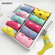 ARMKIN-calcetines informales de algodón con estampado de corazones para mujer, medias bonitas de estilo japonés harajuku, 5 pares 2024 - compra barato