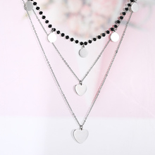 Women Multilayer Heart Charms Necklace Black Crystal Chains Choker Necklace Stainless Steel Bijoux Collier Trendy Jewelry 2019 2024 - buy cheap