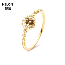 Anillo de diamantes naturales sólido de oro amarillo de 14k para mujer, anillo de compromiso de boda de 4mm de corte redondo, joyería delicado de moda citrino 2024 - compra barato