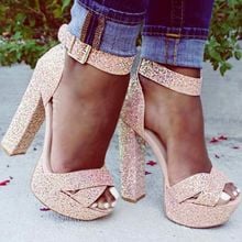 Carpaton Carpaton Bling Bling Glitter Embellished Platform Thick Heels Sandal Peep Toe Ankle Strap Woman Gladiator Shoes Super H 2024 - buy cheap