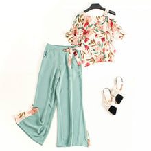 2019 ladies suit new summer fashion print shirt was thin and fall feeling chiffon wide leg pants two sets of wild women 2024 - buy cheap