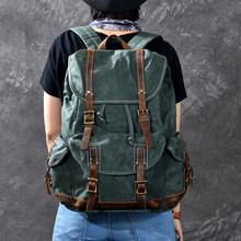New Vintage men's Waxed Canvas Backpack Mountaineering Oli Leather Women Bagpack waterproof Backpacks large capacity travel Bags 2024 - buy cheap